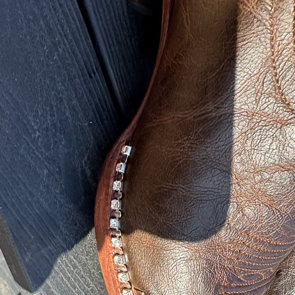 Tony Lama Brown Heeled Boots with Embroidery and Rhinestones - Picture 7 of 9